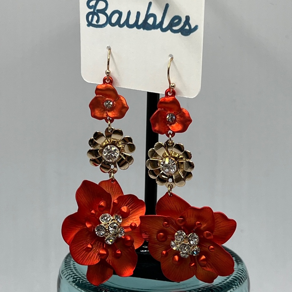 Baubles Red Gold Floral Dangle Earrings    $12 or bundle 3 for $20